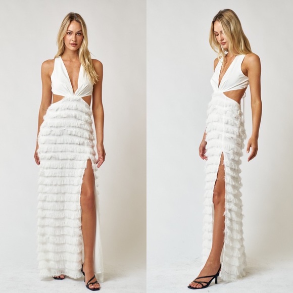 Dresses & Skirts - *LAST ONE* When In Tulum White Fringe Cut Out Maxi Dress